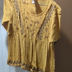 Knox Rose Mustard Yellow Embroidered Blouse
